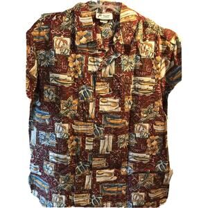 Malihini Vintage Men’s XL Red Floral Short Sleeve Button Down Hawaiian Shirt